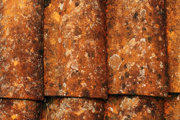 Closeup Old Rustic Terracotta Roof Tiles Pattern Background Architectural Detail — Stock Photo, Image