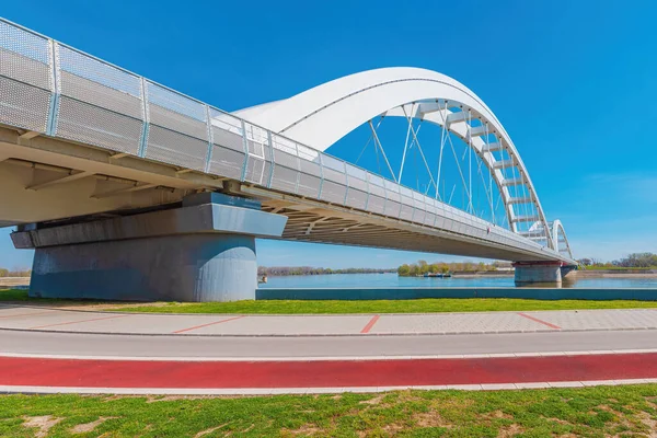 Zezelj Bridge Tied Arch Bridge Danube River Novi Sad Vojvodina — Stock Photo, Image