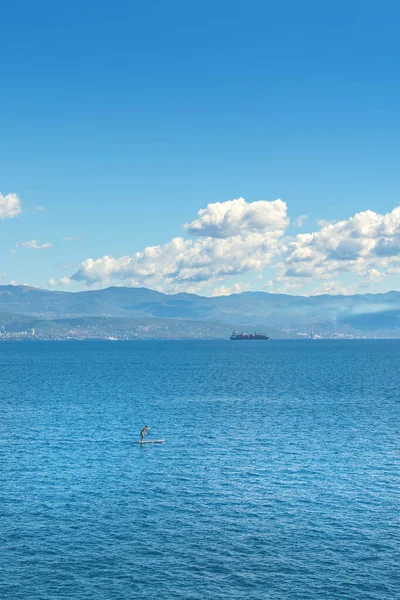 Unrecognizable Person Stand Paddle Boarding Adriatic Sea Kvarner Gulf Seen — Stockfoto