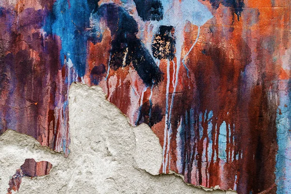 作为彩色背景和抽象设计元素的旧墙体上的油漆溢出滴落和污迹图案 — 图库照片