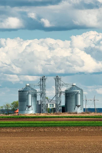 Ernteschutz Zwei Großen Getreidesilos Lagerung Und Konservierung Für Wertvolle Ernten — Stockfoto