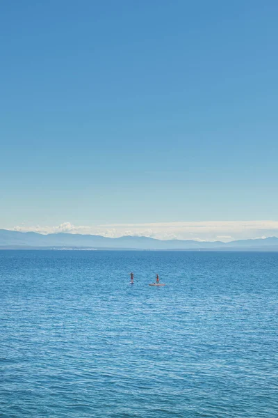 Personnes Méconnaissables Stand Paddle Boarding Mer Adriatique Kvarner Golfe Partir — Photo