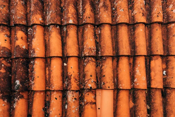 来自克罗地亚洛夫兰的古老的乡村梯形屋顶瓦图案作为背景 建筑细节 — 图库照片