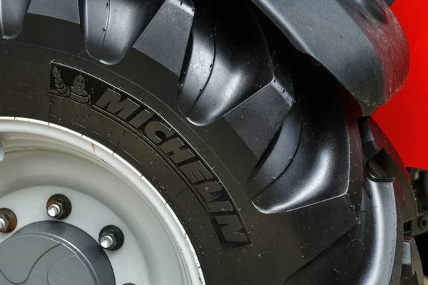 Novi Sad Serbia May 2023 Michelin Tractor Tire Closeup Brand — Stock Photo, Image
