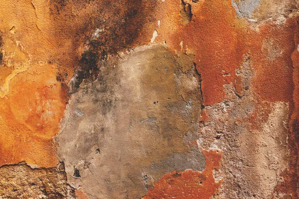 Poškozený Starý Oranžový Dům Fasáda Zeď Jako Grunge Pozadí — Stock fotografie