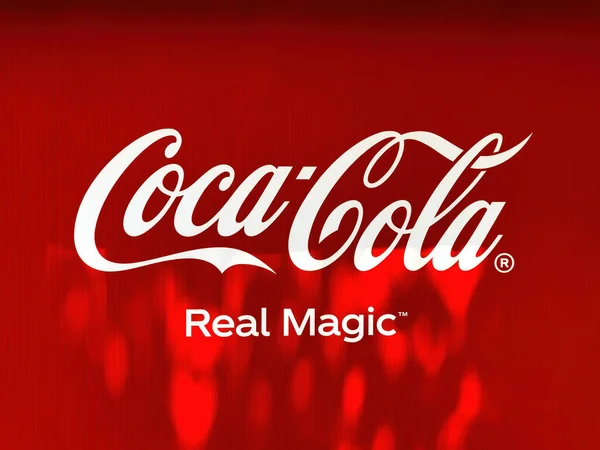 Novi Sad Serbia May 2023 Coca Cola Banner Logo Slogan — Stock Photo, Image