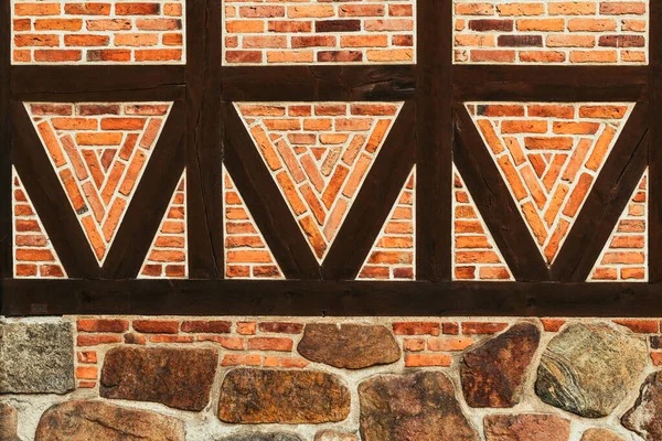 Half Timbered Old House Wall Brick Wall Pattern Joist Timber — Stock Photo, Image
