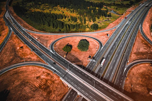 Trébol Hoja Forma Carretera Intercambio Drone Pov Vista Ángulo Alto —  Fotos de Stock