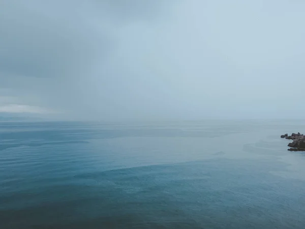 Adriatic Sea Shoreline Summer Tempest Shower Rain Minimalistic Landscape Background — ストック写真