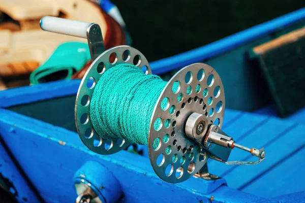 Fishing Boat Rope Coil Closeup Selective Focus — Stock Photo, Image