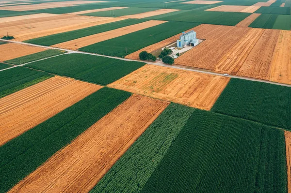 Tarlada Tahıl Ambarı Pov Dan Havadan Çekim Yüksek Açılı Görüş — Stok fotoğraf