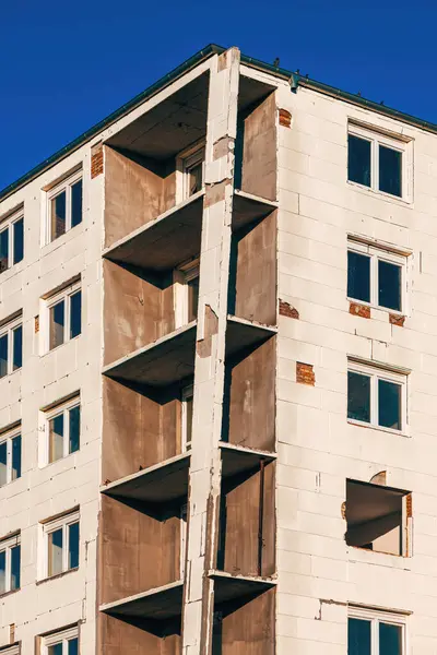 Unfinished Condominium Apartment Building Rigid Polystyrene Foam Board Insulation Glued — Stock Photo, Image