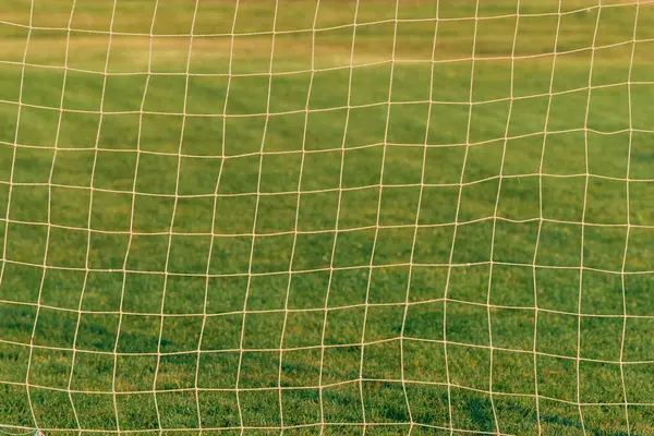 Soccer Goal Net Green Grass Background Selective Focus Royalty Free Stock Images