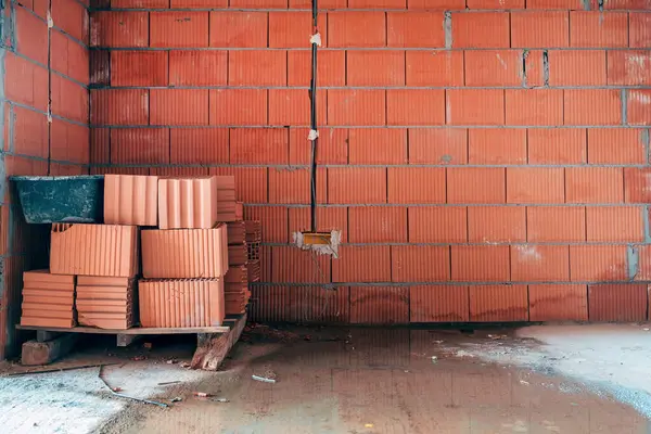 Blocchi Argilla Termica Cantiere Materiale Costruzione Architettura Come Sfondo — Foto Stock
