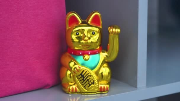 Манеки Неко Японский Кот Размахивающий Кошкой Украшающий Витрину Модного Бутика — стоковое видео