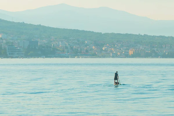 Unrecognizable Person Stand Paddle Boarding Adriatic Sea Kvarner Gulf Seen — Stock Photo, Image