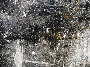 Grunge dokusu, eski aşınmış metalik yüzey çizik izleri ve lekeler, üst görünüm.