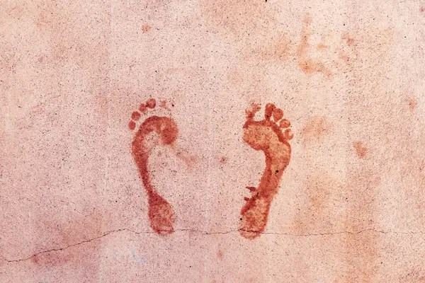 Wet Footprint Male Feet Concrete Flooring Surface Top View Stock Photo
