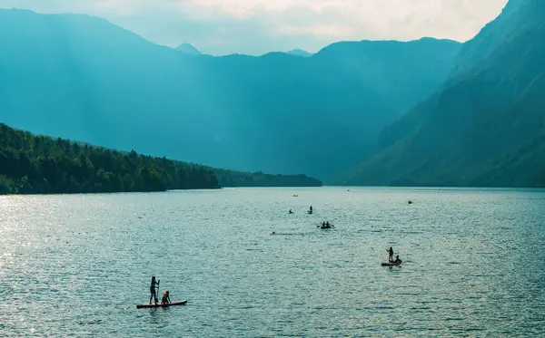 Водные Виды Спорта Озере Бохинь Отдых Свежем Воздухе Второй Половине — стоковое фото
