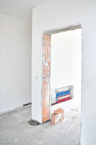 Apartment Construction Site Doorway Underfloor Heating Wiring Center Selective Focus Royalty Free Stock Images