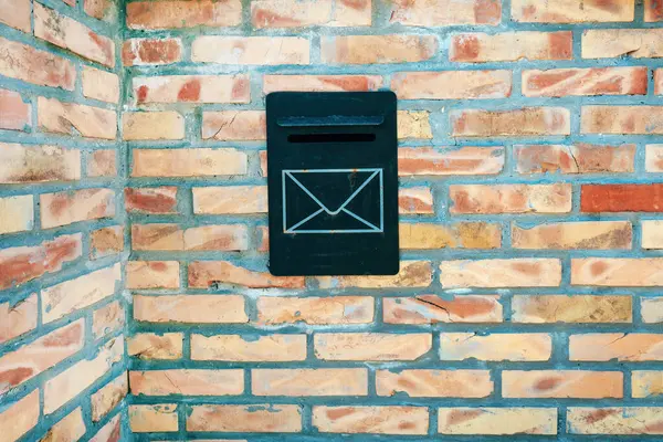 Old Black Mailbox Letterbox Brick Wall Copy Space Included Stock Image
