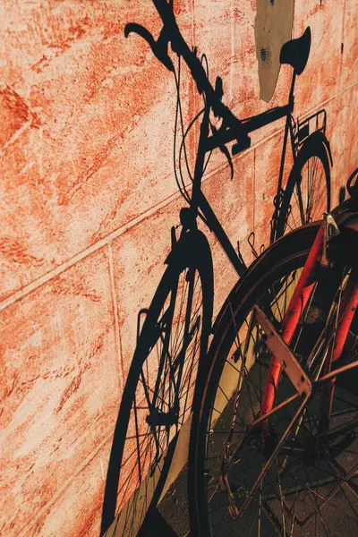 Sombra Una Bicicleta Pared Del Edificio Calle Enfoque Selectivo Imagen De Stock