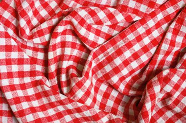 Arkaplan olarak kırmızı ve beyaz kareli masa örtüsü