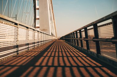 Novi Sad 'daki Tuna Nehri üzerindeki Zezelj Köprüsü yaya geçidi, seçici odak noktası