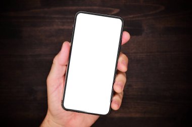 Boş beyaz maket ekranlı akıllı telefon, üst görünüm