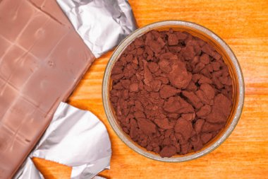 Cam tepside kakao tozu ve sütlü çikolata.