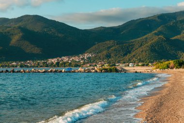 Stavros, bir kasaba ve Yunanistan 'ın Volvi belediyesinde, yaz tatili için popüler turistik tatil beldesi, seçici odaklanma