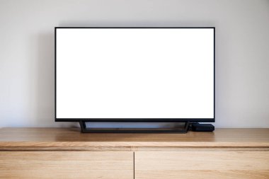 Akıllı TV görüntüsü, modern TV boş beyaz ekranı kopyalama alanı olarak ayarlanmış