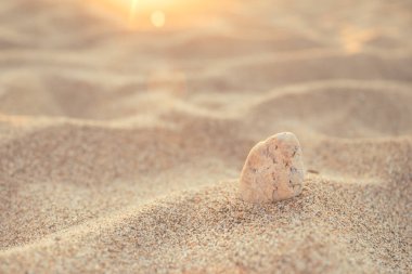 Yazın kumsalda küçük bir kaya, seçici bir odak.