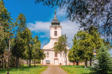 Petrovaradin, Novi Sad, Sırbistan 'daki Kutsal Haçın Yücelişi Kilisesi. Seçici odak.