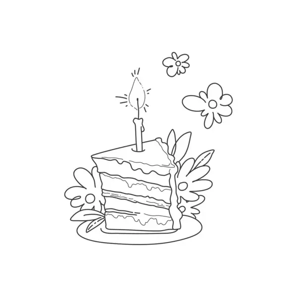 Tarta Cumpleaños Con Vela Flores Aislada Sobre Fondo Transparente Ilustración — Vector de stock