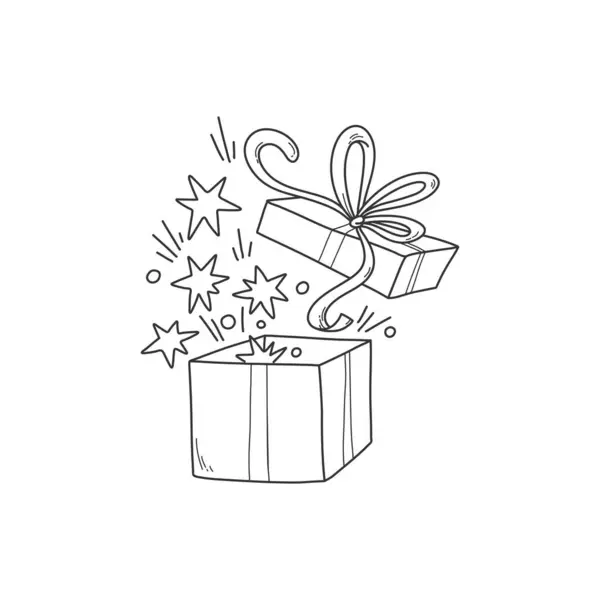 Décrivez Boîte Cadeau Ouverte Avec Ruban Étoiles Illustration Vectorielle Isolée — Image vectorielle