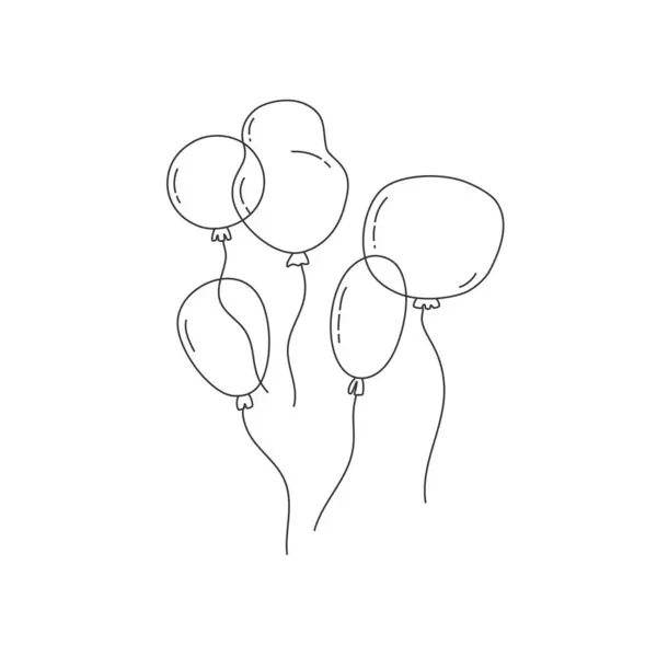 弦の異なる風船 誕生日ブラックラインの落書きセット 手描きベクトル アウトラインフラットパーティーイラスト — ストックベクタ