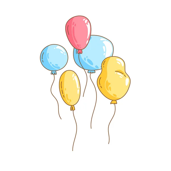 Kolorowe Balony Sznurku Urodzinowy Zestaw Bazgrołów Ręcznie Rysowane Wektor Zarys — Wektor stockowy