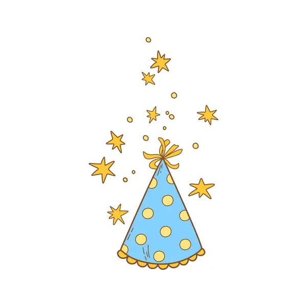 Farbige Doodle Party Mütze Mit Gelben Sternen Auf Transparentem Hintergrund — Stockvektor