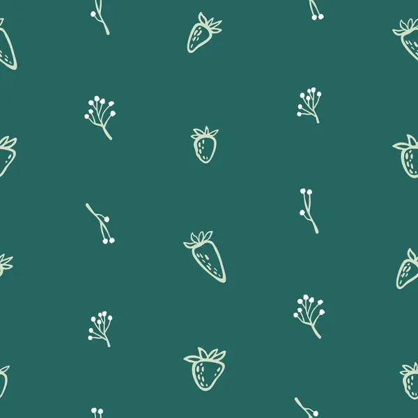Patrón Sin Costura Dibujado Mano Con Fresa Sobre Fondo Verde — Archivo Imágenes Vectoriales