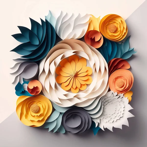 Color flowers paper background. Decorative paper flowers. Digital illustration