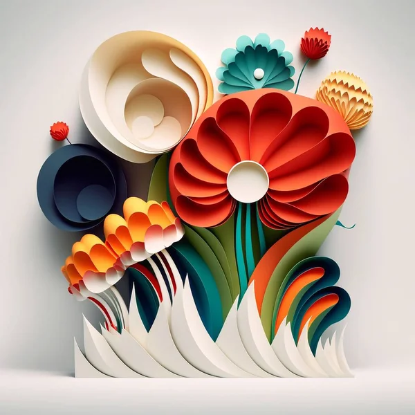 Color flowers paper background. Decorative paper flowers. Digital illustration