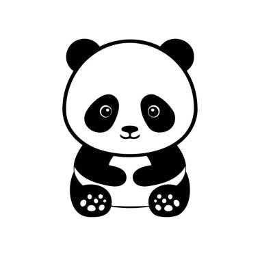 Şirin bir karikatür panda, vektör çizimi. Beyaz arkaplanda siyah. 