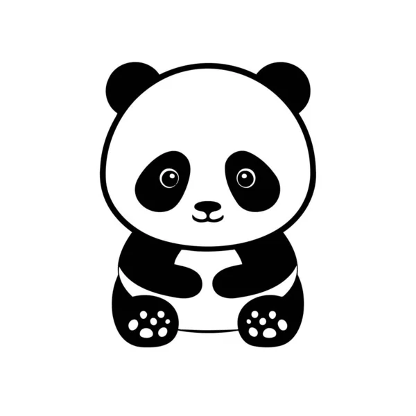 Lindo Panda Dibujos Animados Ilustración Vectorial Negro Sobre Fondo Blanco — Vector de stock