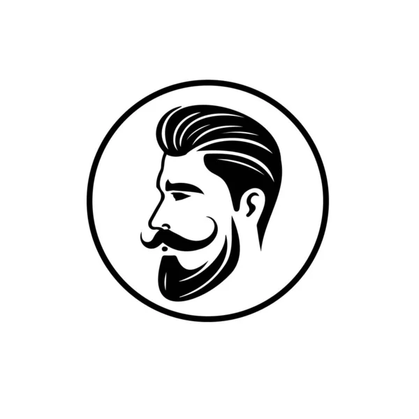 白い背景に髭を生やした男の頭のシルエット バーバーショップロゴ — ストックベクタ