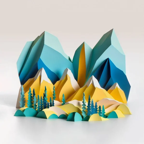 Mountain landscape scenery banner background paper art style. Digital illustration, paper art style.