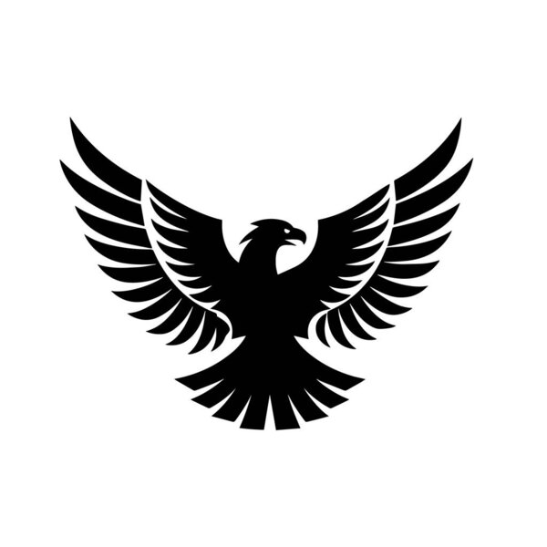 Black silhouette of an eagle on a white background. Sign, symbol, logo. Vector illustration