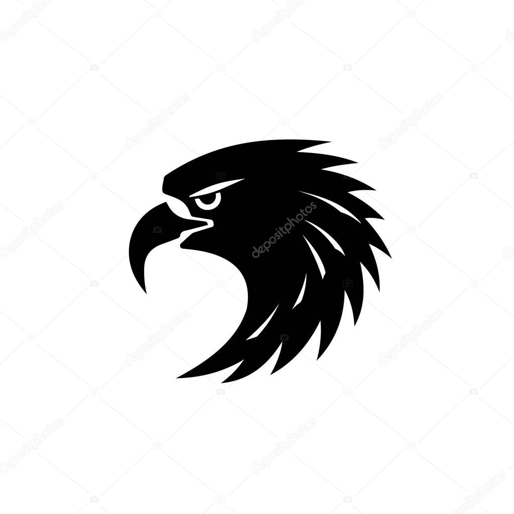 Black silhouette head of an eagle on a white background. Sign, symbol, logo. Vector illustration