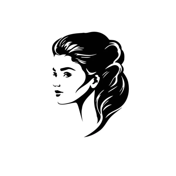 シルエット 美しい髪のデザインの女性のベクトルクローズアップ肖像画 ベクターイラスト — ストックベクタ