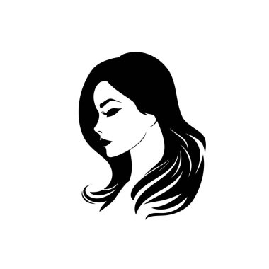 Siluet, güzel saç tasarımı olan bir kadının yakın plan portresi. Vektör illüstrasyonu 